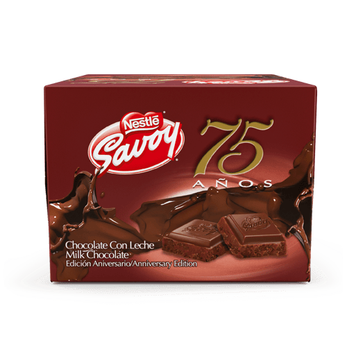 SAVOY® 75 Aniversario Chocolate con Leche Edición Aniversario Display 10 Unidades de 100 g