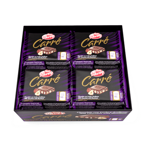 SAVOY® CARRÉ Mini Avellanas Chocolate con Leche y Avellanas Display 16 Unidades de 25 g