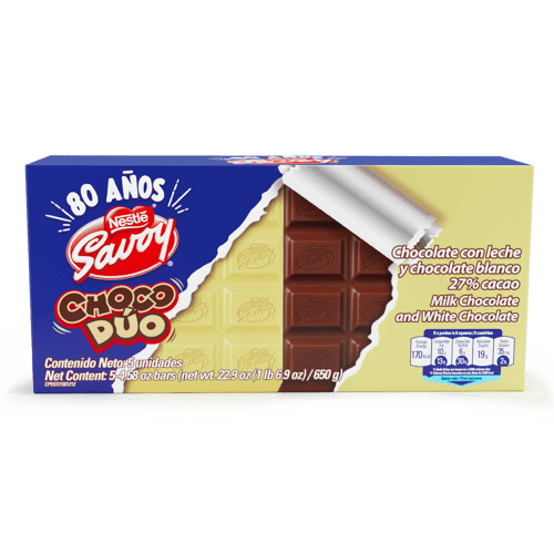 SAVOY® Choco Dúo Chocolate con Leche y Chocolate Blanco Display 5 Unidades de 130 g