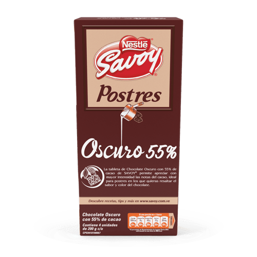 SAVOY® Chocolate de Postres 55% Cacao Display 4 Unidades de 200 g