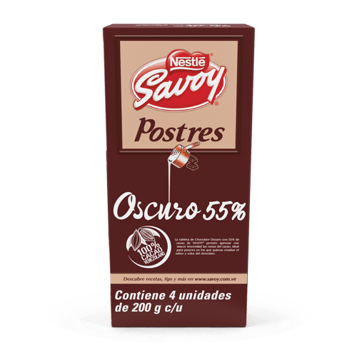 SAVOY® Chocolate de Postres 55% Cacao Display 4 Unidades de 200 g