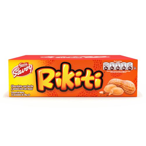 RIKITI® Chocolate con Leche y Pedacitos de Maní Display 12 Unidades de 30 g