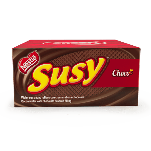 SUSY® Choco2 Wafer con Cacao Relleno con Crema Sabor a Chocolate Display 18 Unidades de 50 g