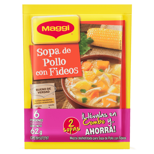 MAGGI® Combo Sopero (2x Sopa de Pollo con Fideos 62 g) Mezcla Deshidratada 124 g