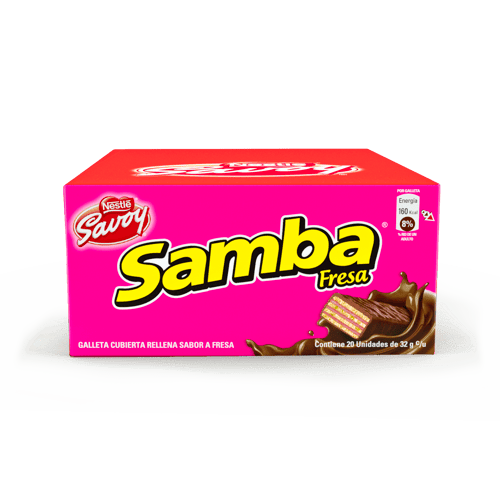 SAMBA® Wafer con Relleno Sabor a Fresa Cubierto de Chocolate Display 20 Unidades de 32 g 