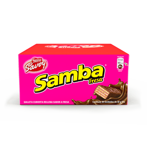 SAMBA® Wafer con Relleno Sabor a Fresa Cubierto de Chocolate Display 20 Unidades de 32 g 