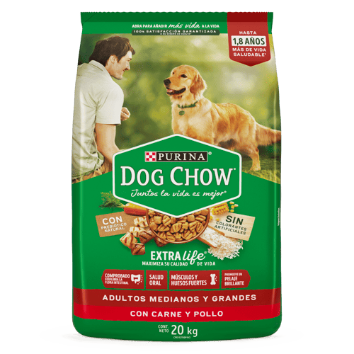 DOG CHOW® Alimento para Perros Adultos Medianos y Grandes con Carne y Pollo Sin Colorantes 20kg