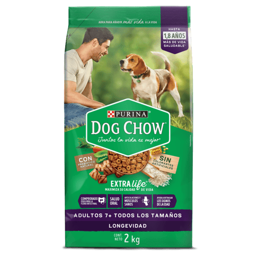 DOG CHOW® Longevidad Alimento para Perros Adultos +7 de Todos los Tamaños 2 kg