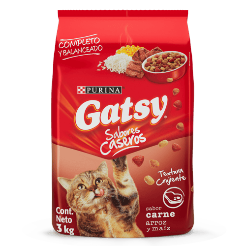 GATSY® Alimento para Gatos Adultos Sabor a Carne, Arroz y Maíz 3 kg