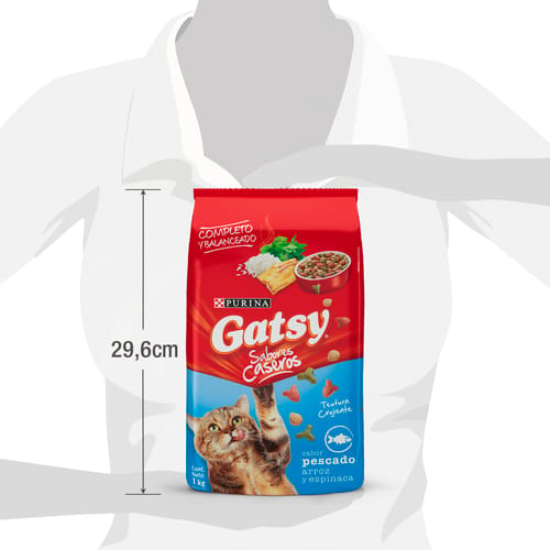 GATSY® Alimento para Gatos Adultos Sabor a Pescado, Arroz y Espinaca 1 kg
