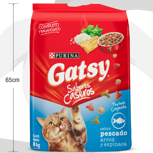 GATSY® Alimento para Gatos Adultos Sabor a Pescado, Arroz y Espinaca 8 kg 