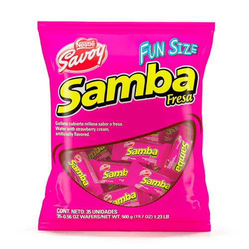 SAMBA® Wafer con Relleno Sabor a Fresa Cubierto de Chocolate Bolsa de 35 Unidades de 16 g